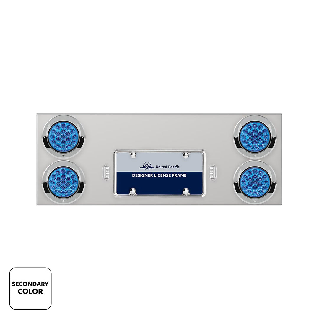 33-3/4" Stainless Steel Rear Center Panel With 4 x 19 LED 4" Double Fury Lights &amp; Visors - Red &amp; Blue LED