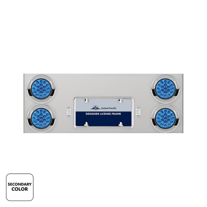 33-3/4" Stainless Steel Rear Center Panel With 4 x 19 LED 4" Double Fury Lights &amp; Visors - Red &amp; Blue LED