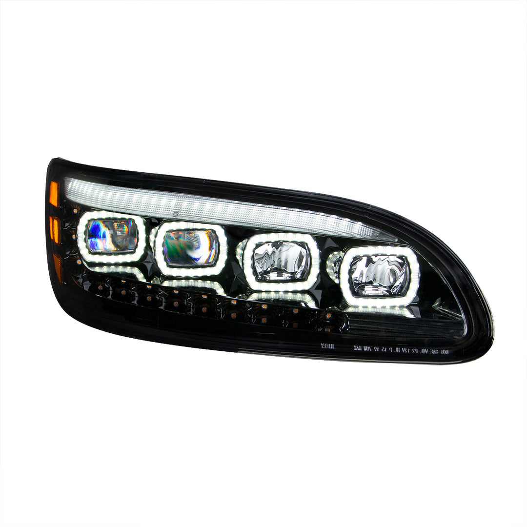 Black Quad - LED Headlight With LED DRL &amp; Seq. Signal For 2005-2015 Peterbilt 386 - Passenger