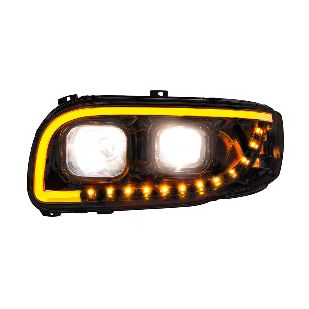 Blackout Projection Headlight With LED Turn Signal &amp; Light Bar For 2008-2024 Peterbilt 389 - Driver