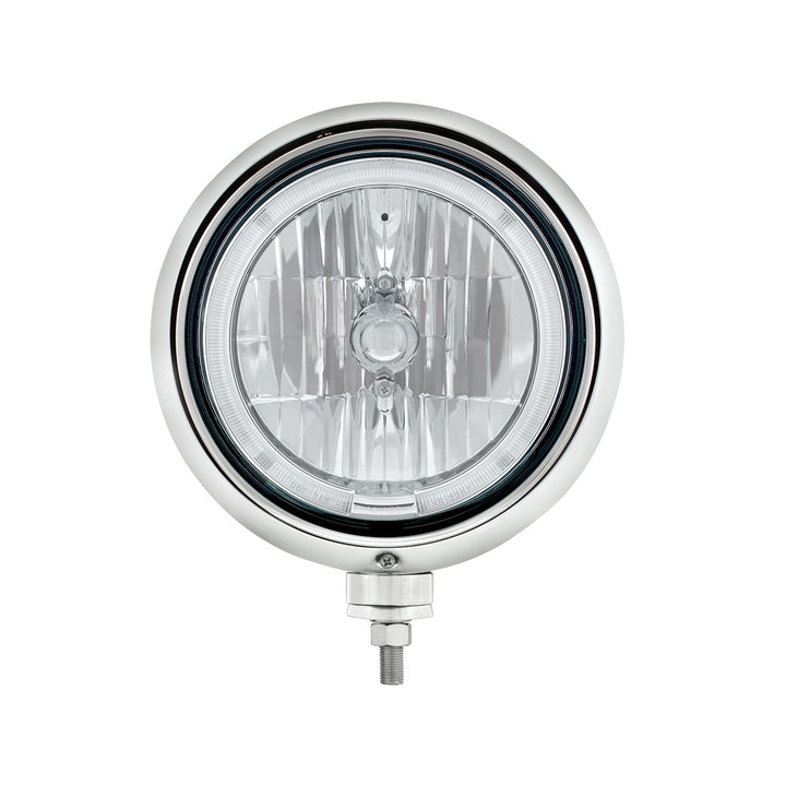 Black Guide Headlight 9007 Bulb With White LED Halo Rim