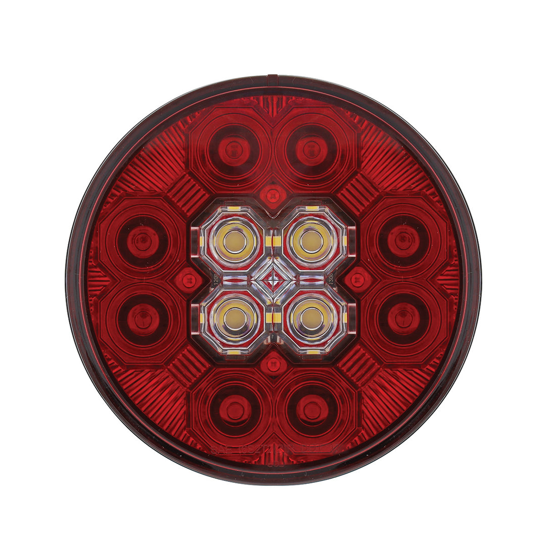 4" Round Combo Light With 12 LED Stop, Turn &amp; Tail &amp; 16 LED Back-Up - Red LED/Red Lens