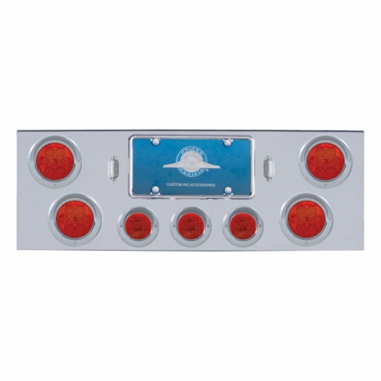 CR Rear Center Panel With 4 x 7 LED 4" Reflector Light &amp; 3 x 13 LED 2-1/2" Light &amp; Visor - Red LED &amp; Lens