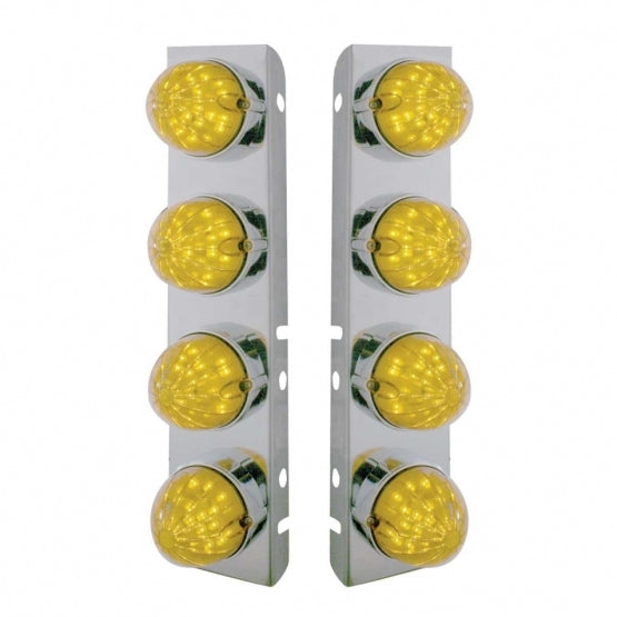 Stainless Steel Front Air Cleaner Bracket With 8 x 19 LED Bullet Style Lights &amp; Bezels For Peterbilt - Amber LED &amp; Lens