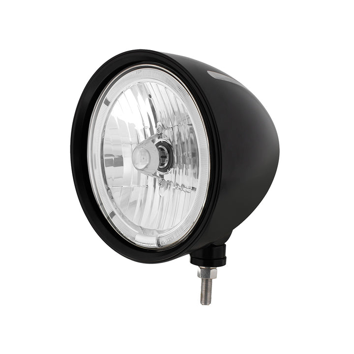 Black "Billet" Style Groove Headlight 9007 Bulb With Amber LED Halo Rim