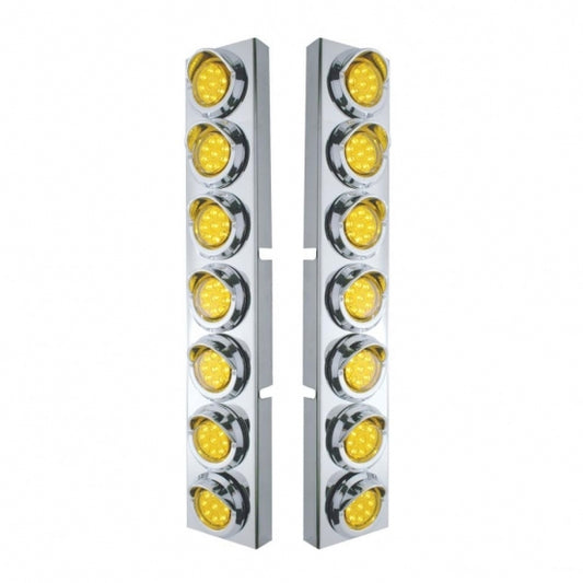 SS Front Air Cleaner Bracket With 14X 9 Amber LED 2" Lights & Visors Bezel For KW Trucks -Amber Lens