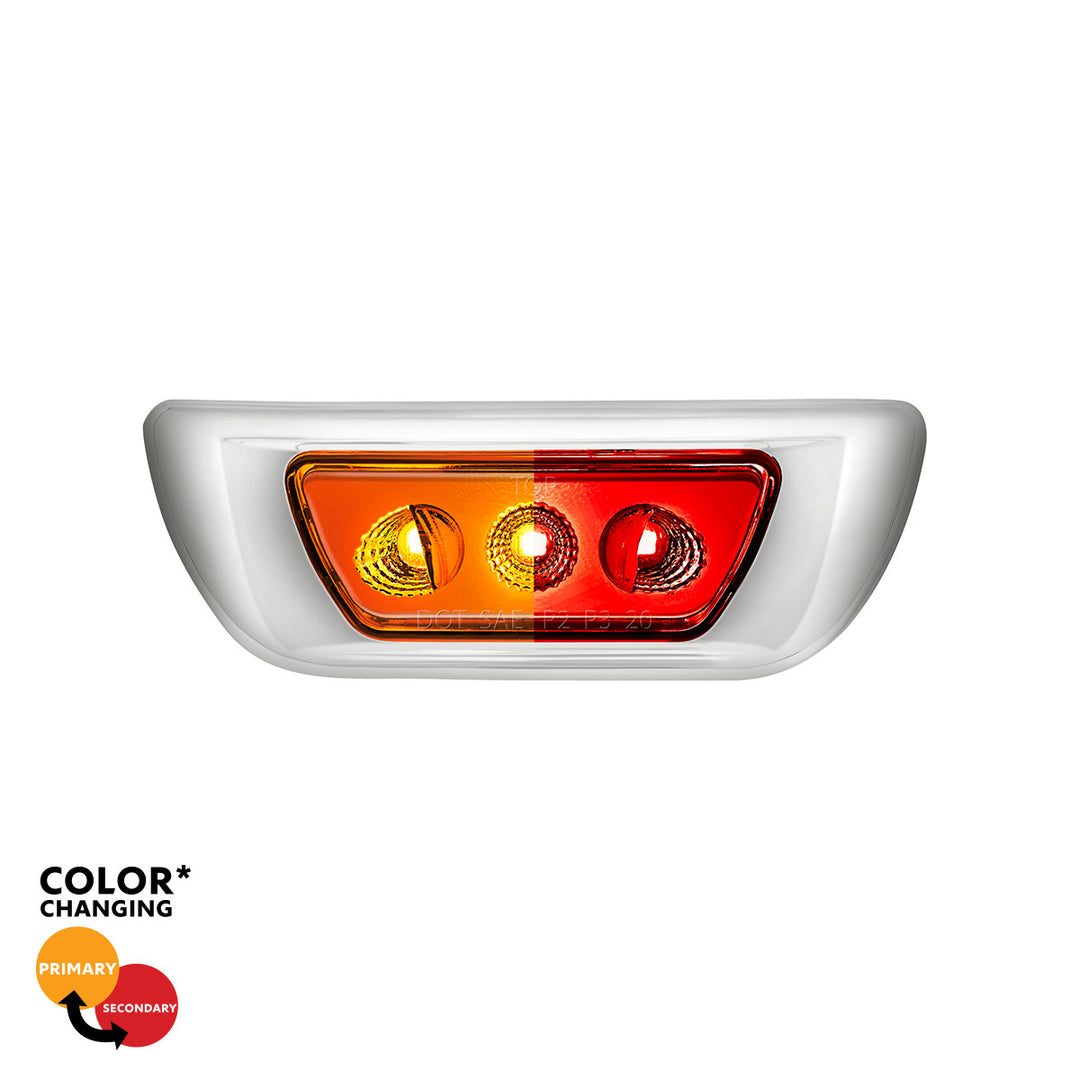 3 LED Double Fury Cab Light For 2013-2021 Kenworth T680 &amp; 2012-2021 Peterbilt 579 - Amber &amp; Red LED