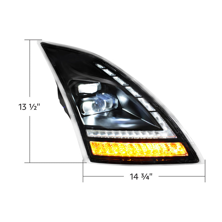 Blackout Full LED Headlight With LED Turn Signal and DRL For 2018-2024 Volvo VNL - Passenger