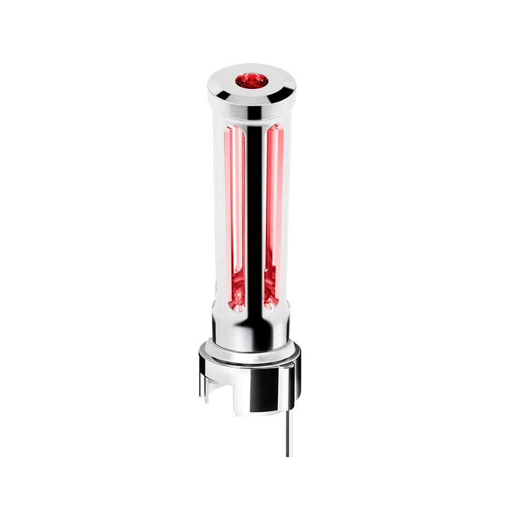 Thread-On Chrome Sonoma Style Gearshift Knob With LED 13/15/18 Speed Adapter - Red Crystal/Red LED