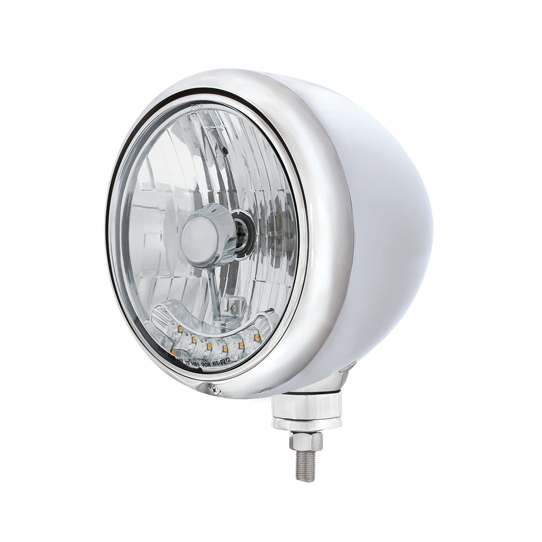 Chrome Guide 682-C Style Headlight H4 Bulb With 6 Amber LED