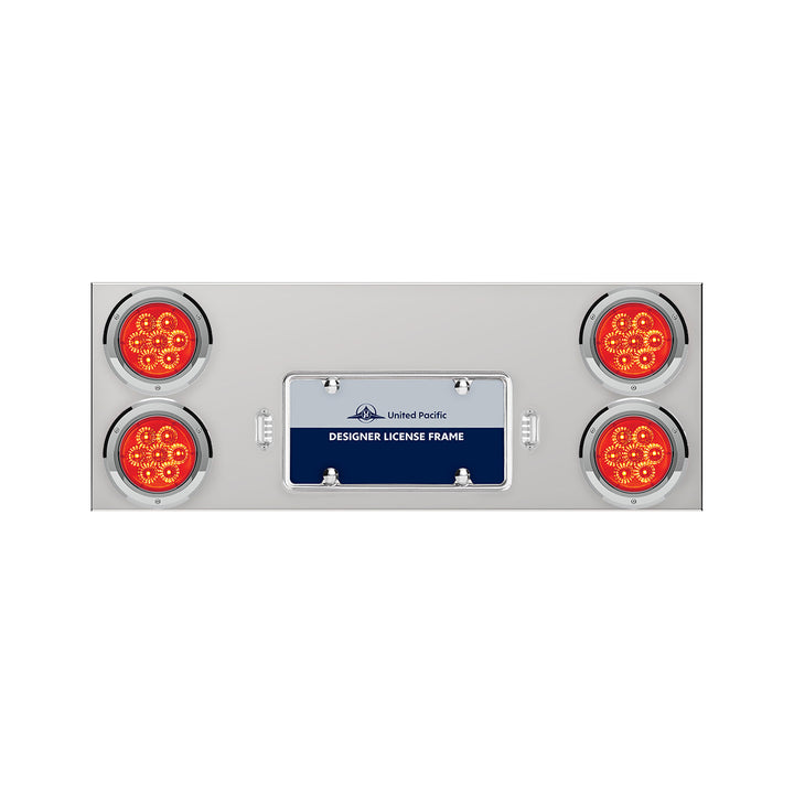 33-3/4" Stainless Rear Center Panel With Four 7 LED 4" Reflector Lights &amp; Bezels - Red LED/Red Lens