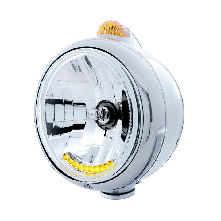 Chrome Guide 682-C Headlight H4 With 10 Amber LED &amp; Dual Mode LED Signal - Amber Lens
