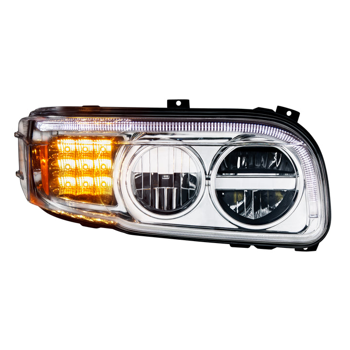 Chrome LED Headlight With LED Turn &amp; Position Light Bar For Peterbilt 388(2008-2015) &amp; 389(2008-2023) - Passenger
