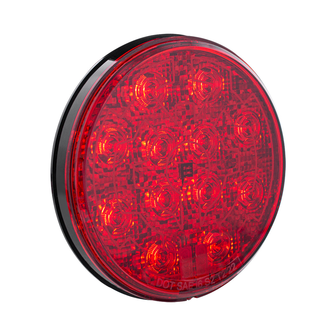 12 LED 4" Round Light (Stop, Turn &amp; Tail) With Heated Lens - Red LED/Red Lens