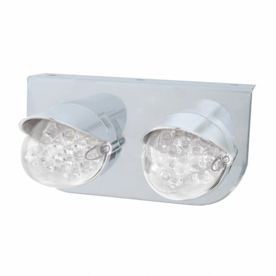 Stainless Light Bracket With 2 x 19 LED Reflector Lights &amp; Visors - Amber LED/Clear Lens