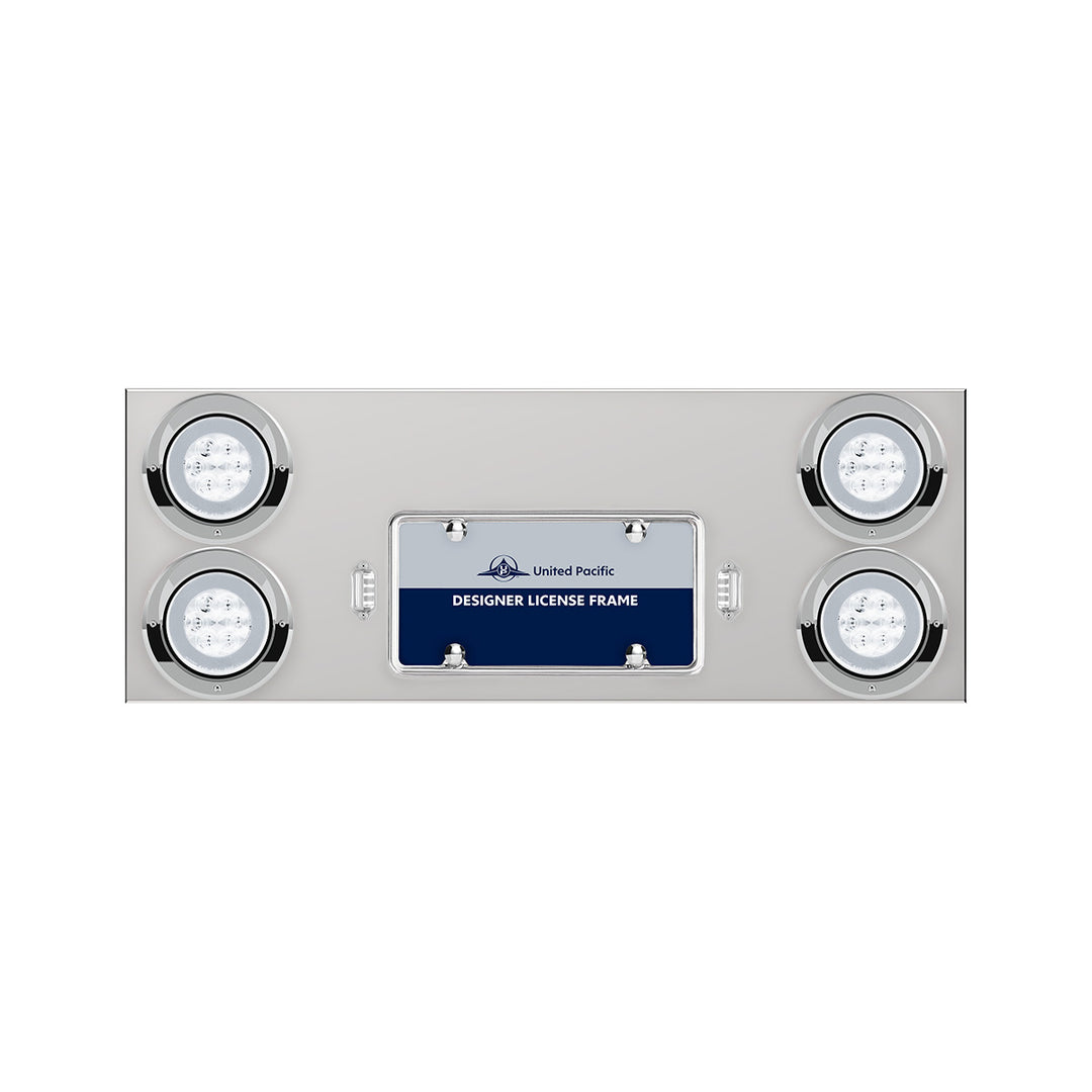 33-3/4" Stainless Rear Center Panel With Four 21 LED 4" GloLight &amp; Visors - Red LED/Clear Lens