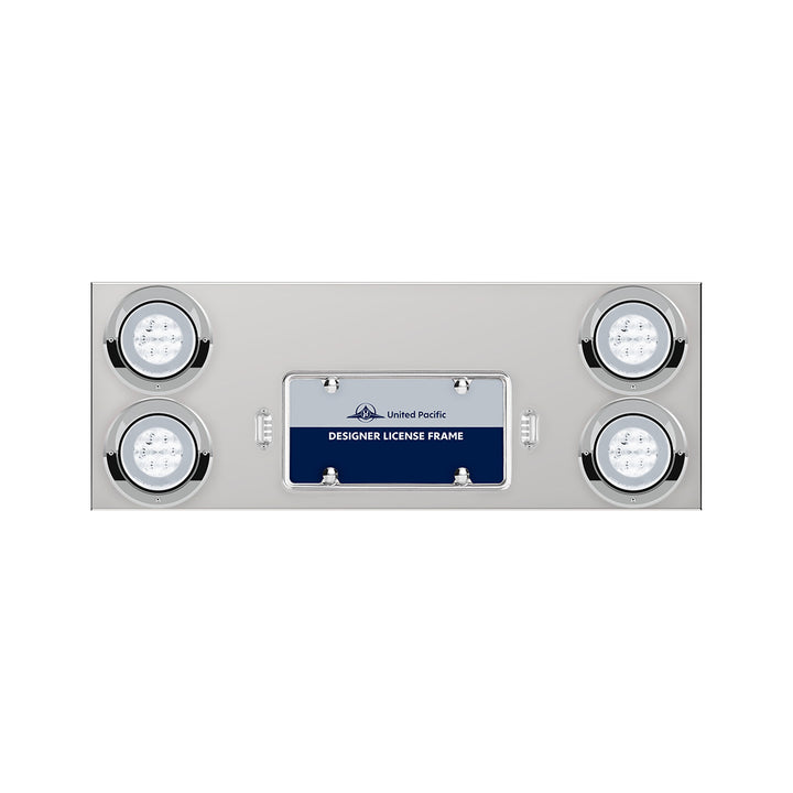 33-3/4" Stainless Rear Center Panel With Four 21 LED 4" GloLight &amp; Visors - Red LED/Clear Lens