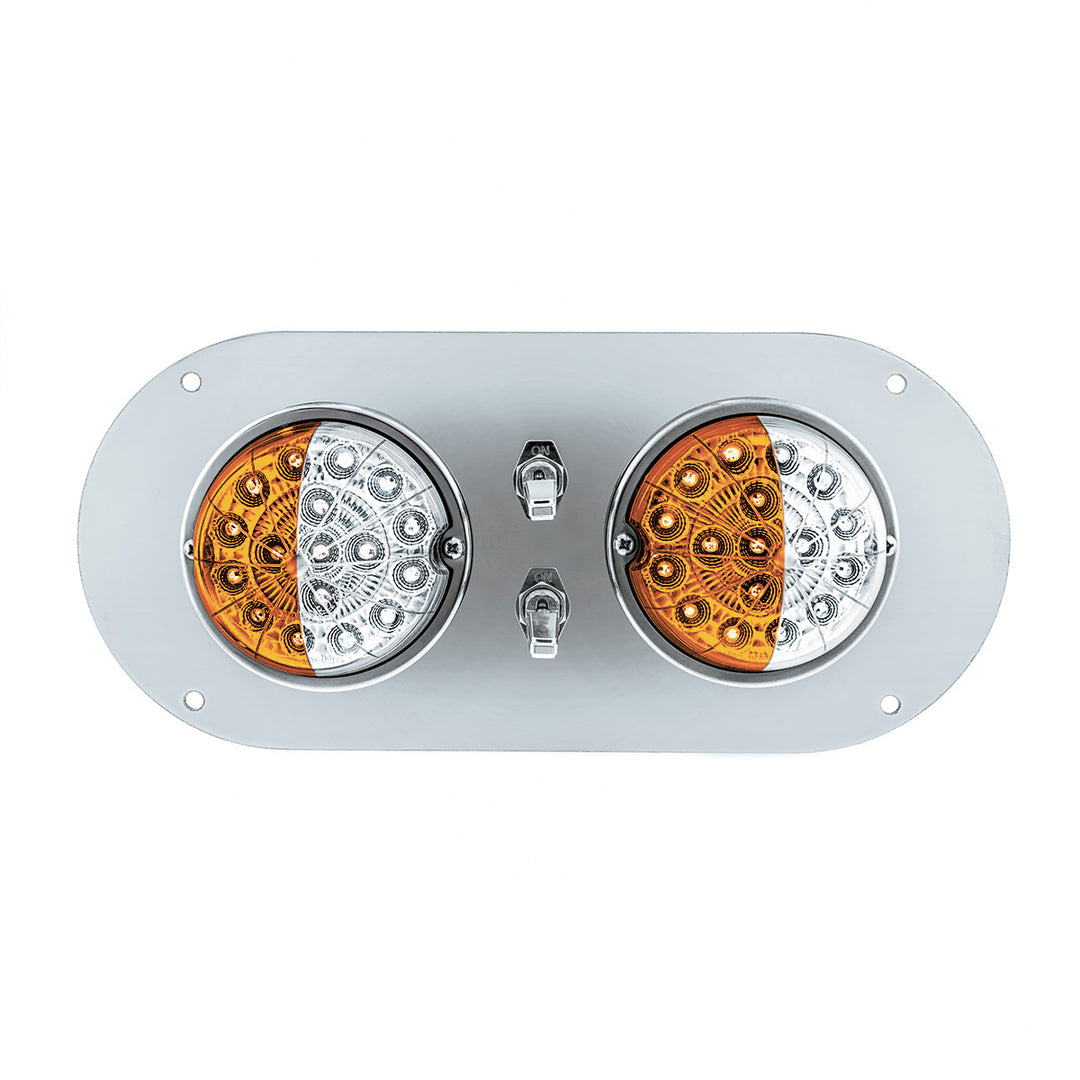 304 Stainless Steel Above Door Dome Light Kit With 2 x 17 LED Double Fury Watermelon For KW &amp; PB Trucks - Amber &amp; White LED