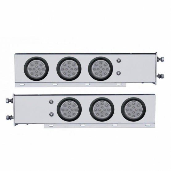 3-3/4" Bolt Pattern Deluxe Stainless Steel Spring Loaded Bar W/6 x 12 LED 4" Light - Red LED/Clear Lens (Pair)