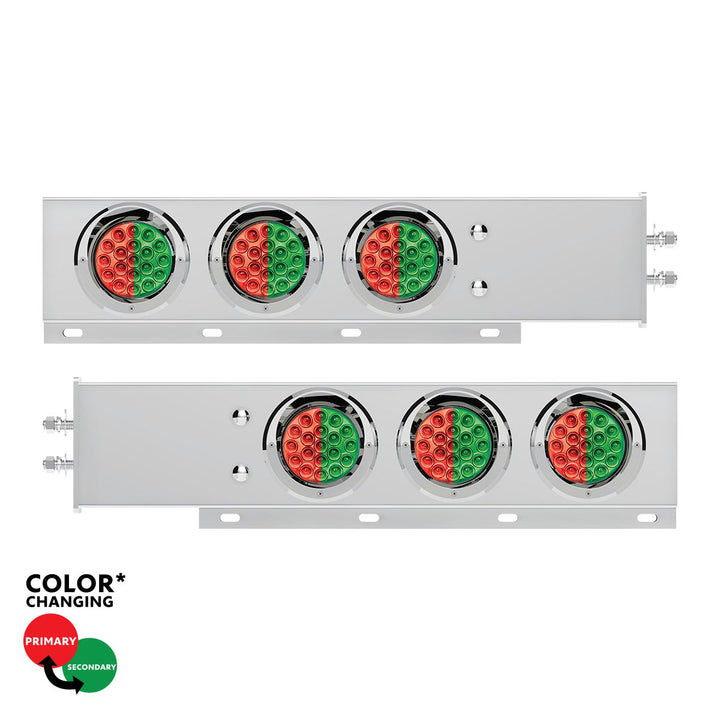 2" Bolt Pattern Stainless Steel Spring Loaded Light Bar With 6X Double Fury 19 LED Lights &amp; Visors - Red &amp; Green LED (Pair)