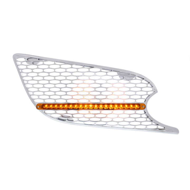 Chrome Air Intake Grille W/Reflector LED Light For 2012-2021 Peterbilt 579 (Passenger) - Amber LED/Amber Lens