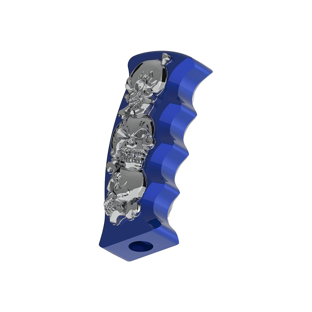 Thread-On Skulls Pistol Grip Gearshift Knob - Indigo Blue With Chrome Skulls