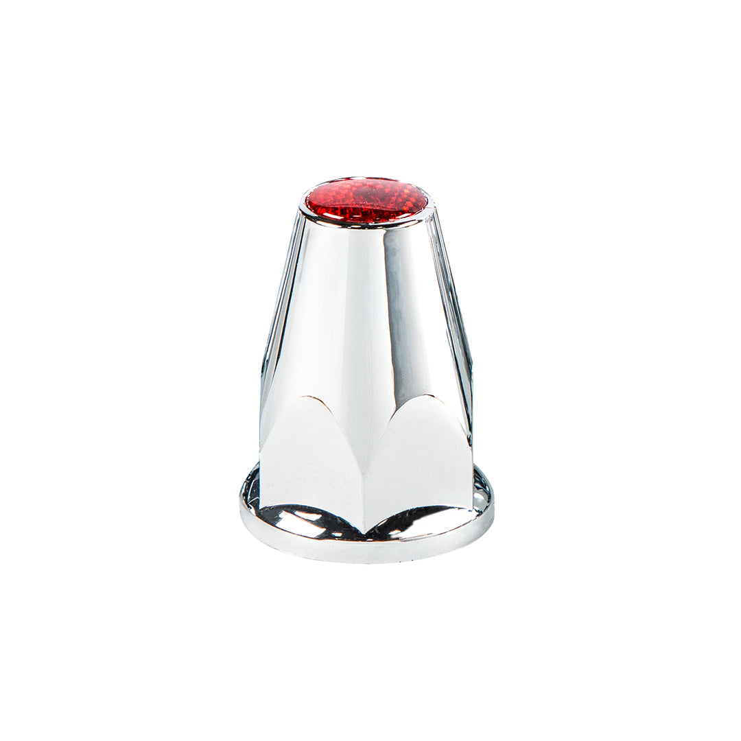 33mm X 2-3/4" Chrome Plastic Nut Covers With Flange - Push-On - Red Reflector (20-Pack)