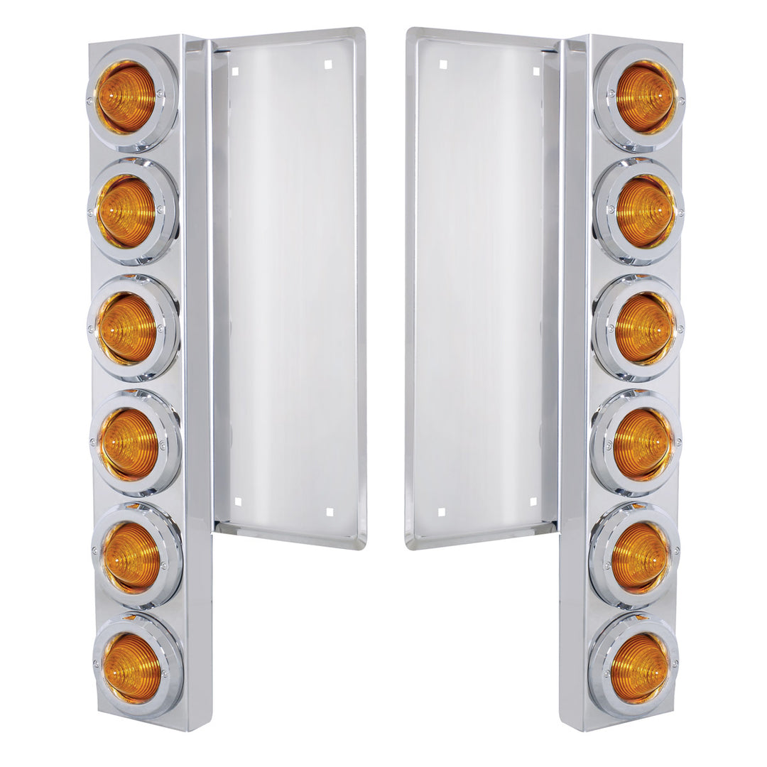 FL Stainless Steel Front Air Cleaner Bracket W/12 x 9 LED 2" Beehive Lights &amp; Bezels - Amber LED &amp; Lens