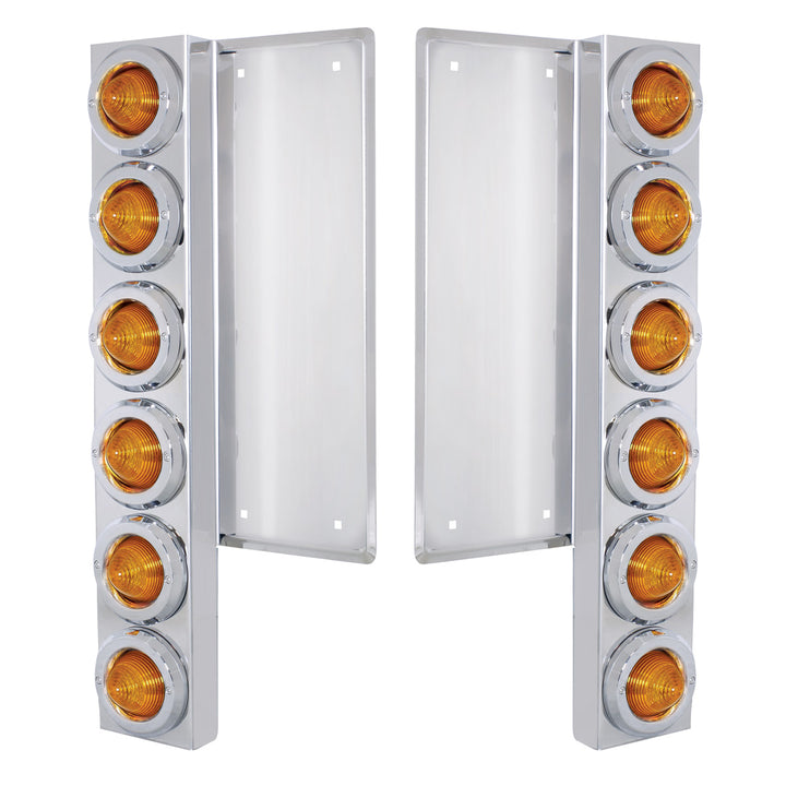 FL Stainless Steel Front Air Cleaner Bracket W/12 x 9 LED 2" Beehive Lights &amp; Bezels - Amber LED &amp; Lens