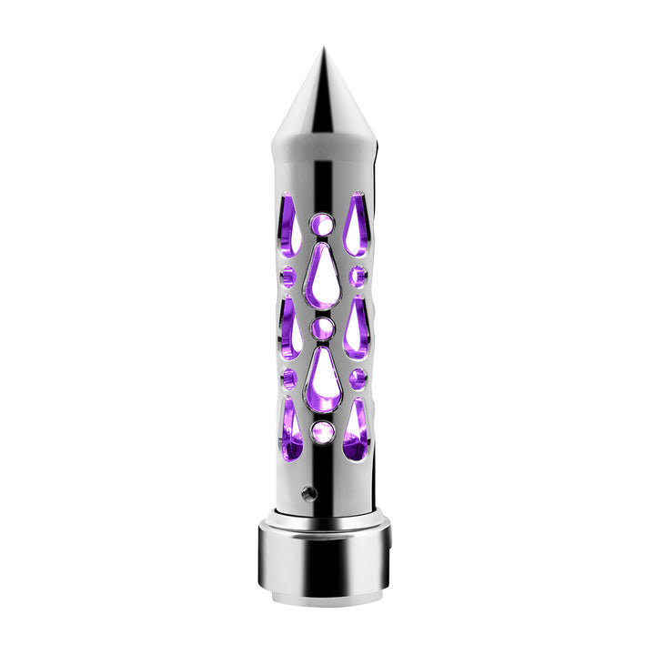 Brooklyn Style Spike Gearshift Knob With LED 13/15/18 Speed Adapter - Chrome/Purple LED