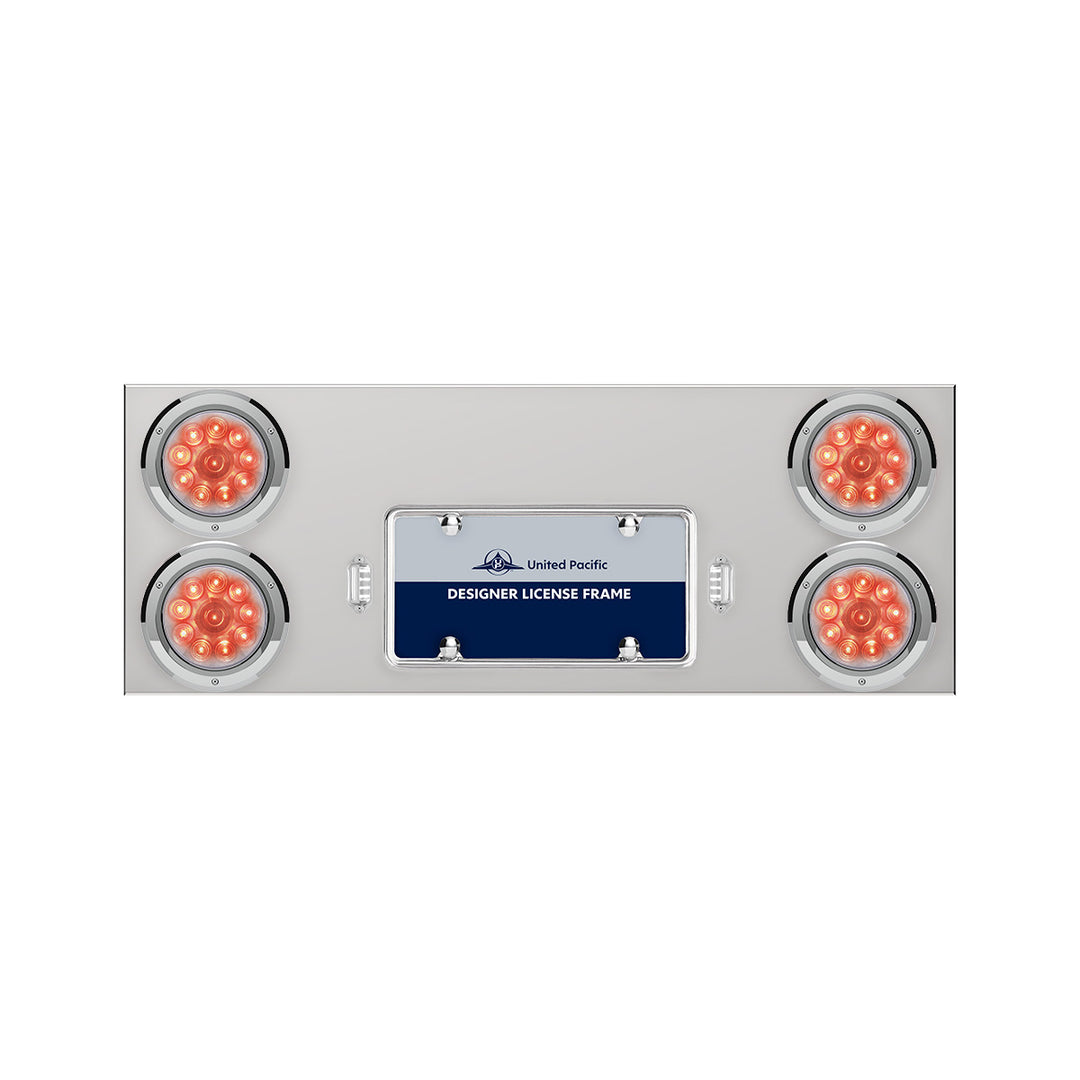 33-3/4" Stainless Rear Center Panel With Four 10 LED 4" Lights &amp; Bezels - Red LED/Clear Lens