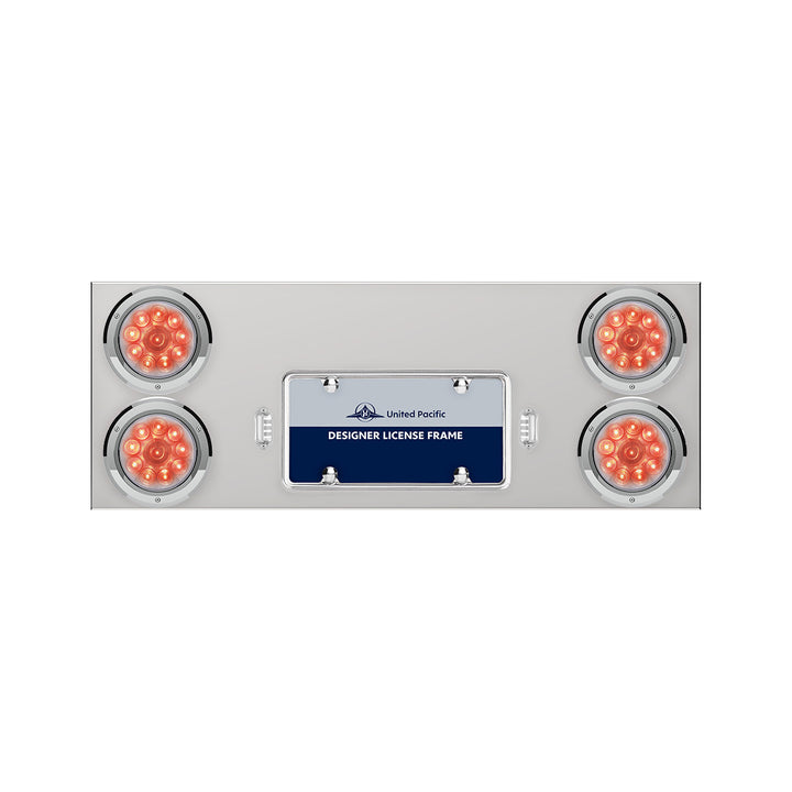33-3/4" Stainless Rear Center Panel With Four 10 LED 4" Lights &amp; Bezels - Red LED/Clear Lens