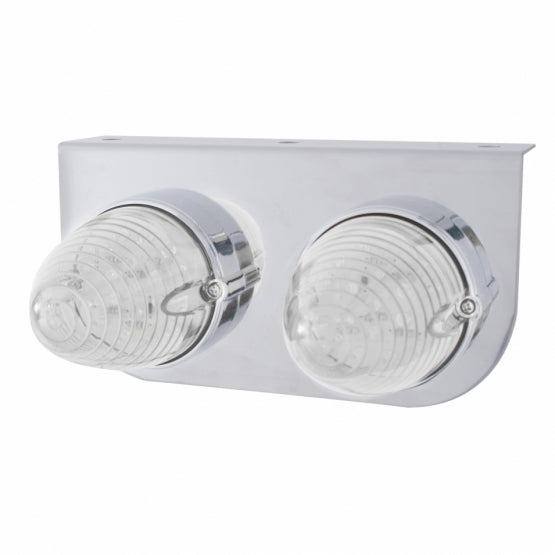 Stainless Light Bracket With 2 x 19 LED Beehive Lights - Amber LED/Clear Lens