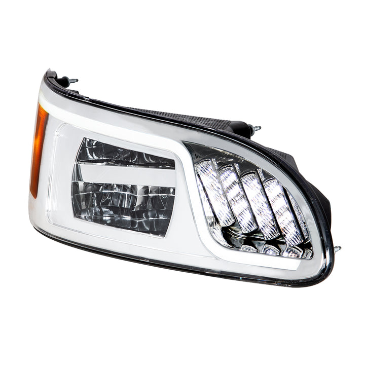 Chrome LED Headlight With LED Turn, Position, &amp; DRL For Peterbilt 386(2005-2015) &amp; 387(1999-2010) - Passenger