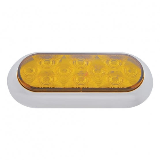 10 LED 6" Oval Flange Mount Turn Signal Light With Bezel - Amber LED/Amber Lens (Bulk)