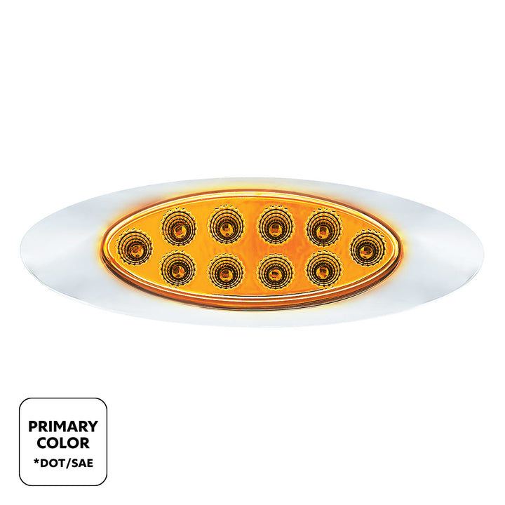10 LED Oval Double Fury Light With Clear Lens &amp; Chrome Bezel (Clearance/Marker) - Amber &amp; White LED/Clear Lens