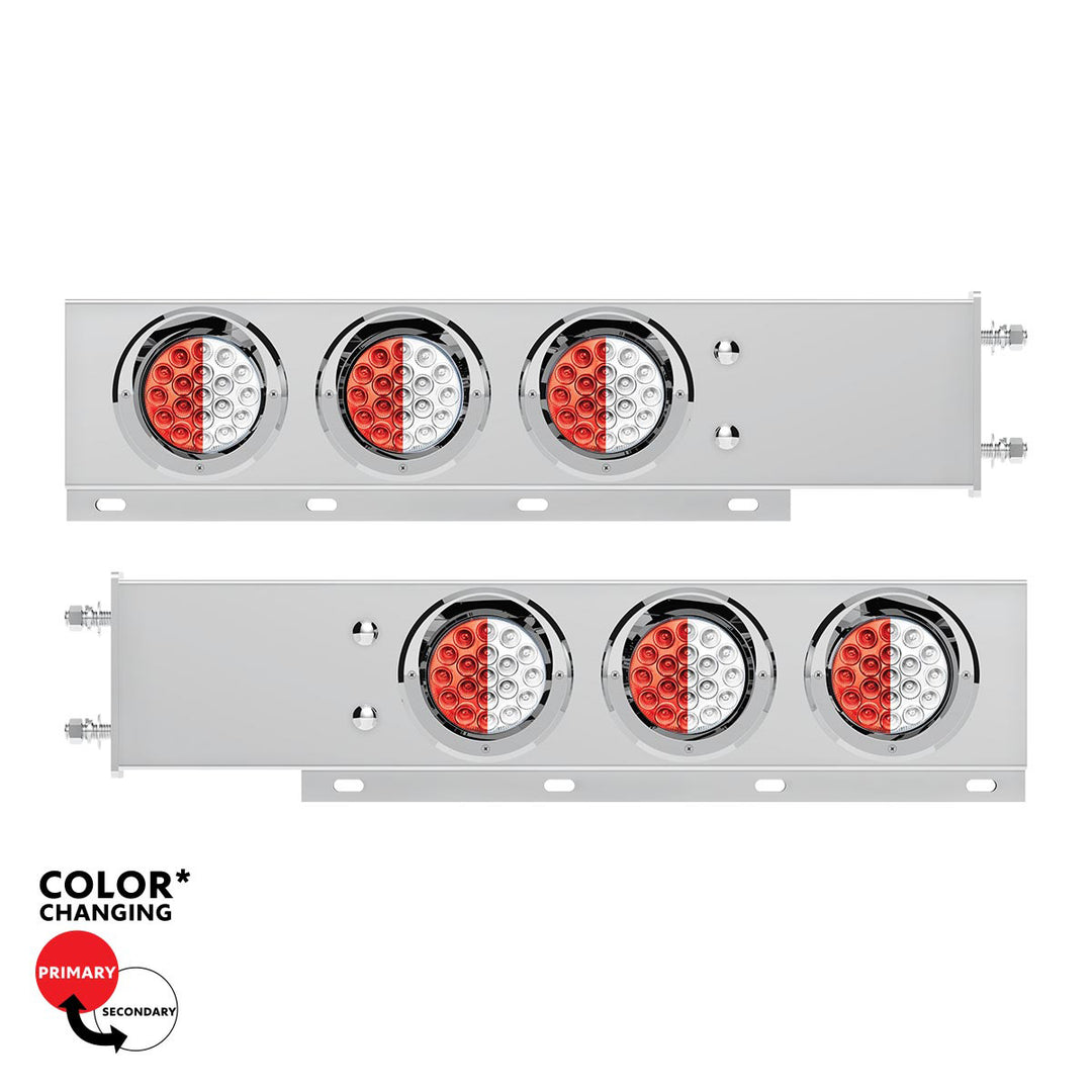 3-3/4" Bolt Pattern Stainless Steel Spring Loaded Light Bar With 6X Double Fury 19 LED Lights &amp; Visors - Red &amp; White(Pair)