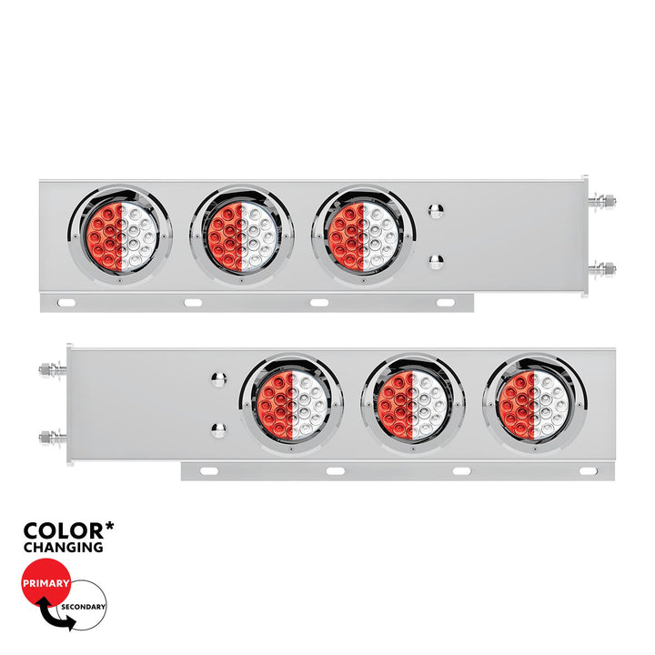 3-3/4" Bolt Pattern Stainless Steel Spring Loaded Light Bar With 6X Double Fury 19 LED Lights &amp; Visors - Red &amp; White(Pair)