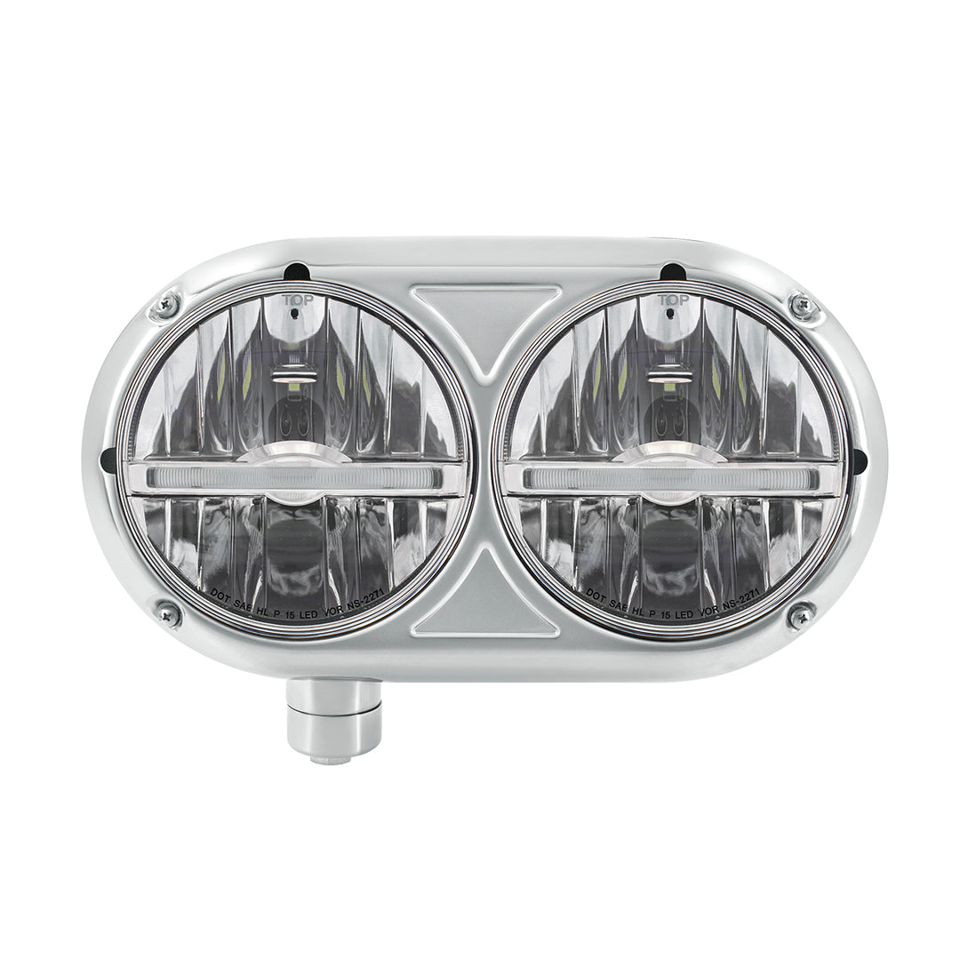 Headlight Assembly With 304 Stainless Steel Housing &amp; LED Headlights W/Amber LED Position Light For Peterbilt 359 - Driver