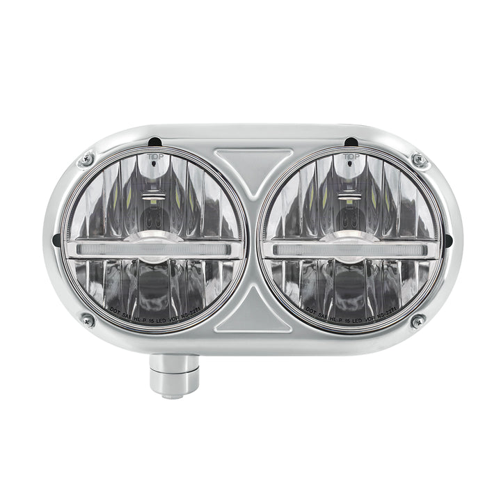 Headlight Assembly With 304 Stainless Steel Housing &amp; LED Headlights W/Amber LED Position Light For Peterbilt 359 - Driver