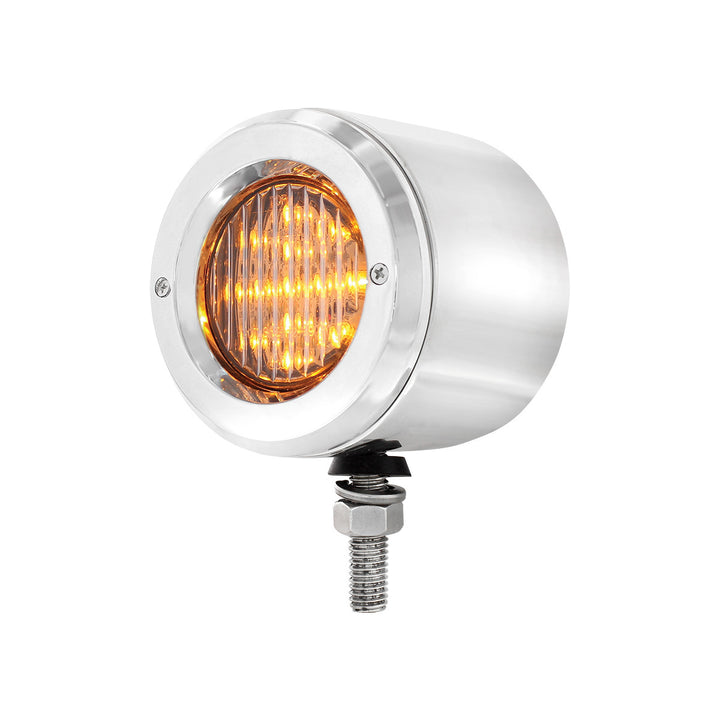 Stainless 2-1/2" Double Face Light With LED Lights &amp; Bezels - Amber &amp; Red LED/Clear Lens