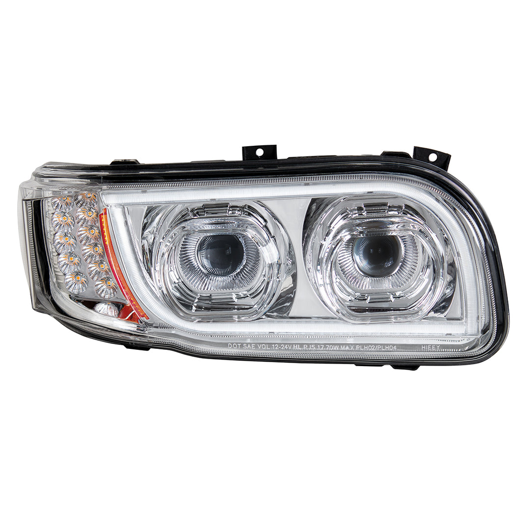 High Power LED Chrome Headlight With 16 LED Turn &amp; 57 LED Bar For 2008-2024 Peterbilt 389 - Passenger
