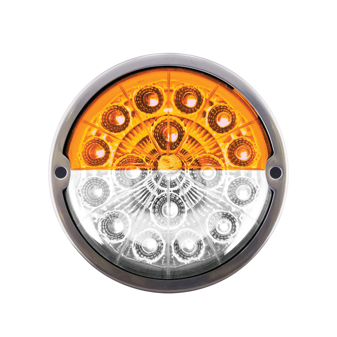 17 LED Watermelon Double Fury Light Flush Mount Kit With Low Profile Stainless Steel Bezel - Amber &amp; White LED/Clear Lens