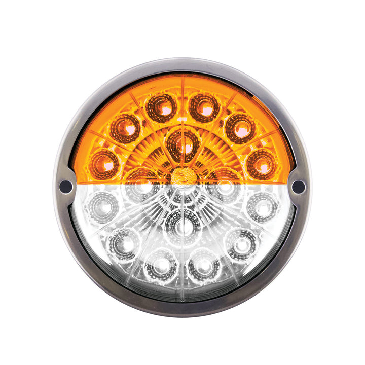 17 LED Watermelon Double Fury Light Flush Mount Kit With Low Profile Stainless Steel Bezel - Amber &amp; White LED/Clear Lens