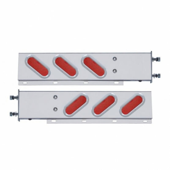 3-3/4" Bolt Pattern Stainless Steel Spring Loaded Bar With 6" Oval 19 LED Lights &amp; Bezel - Red LED &amp; Lens (Pair)