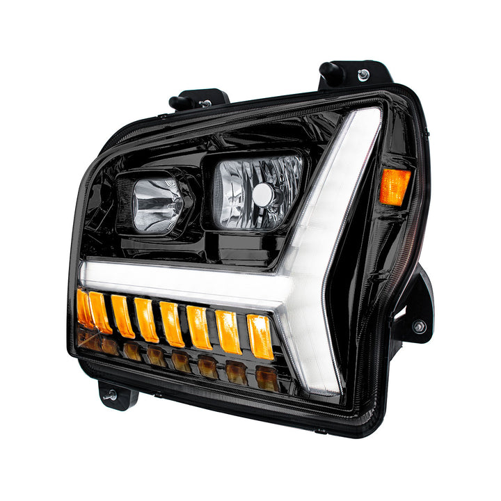 Blackout Headlight With LED DRL Light Bar &amp; Turn Signal For 2018-2024 Kenworth W990 - Driver