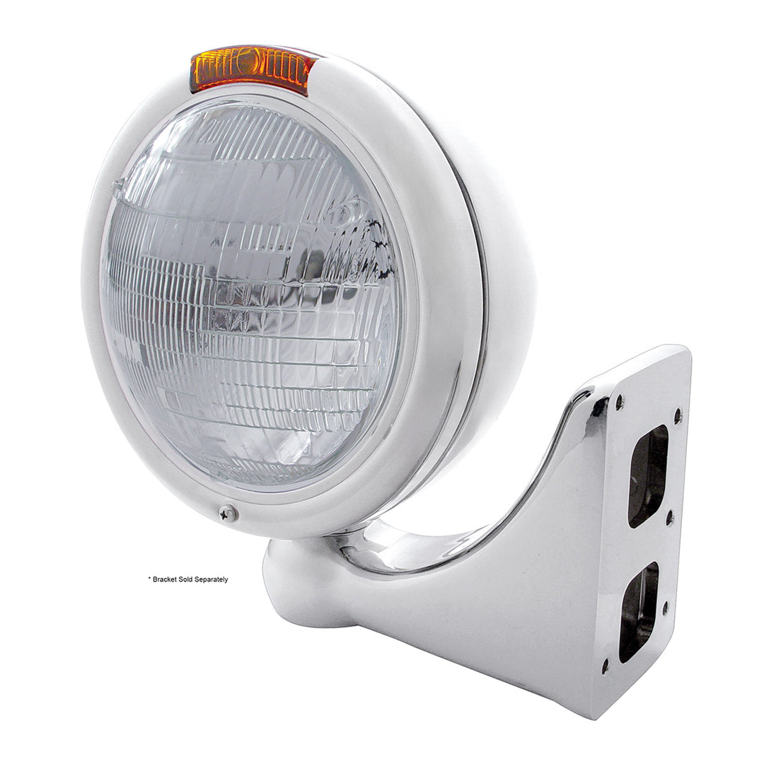 Chrome Classic Headlight 6014 Bulb &amp; Amber Turn Signal Lens