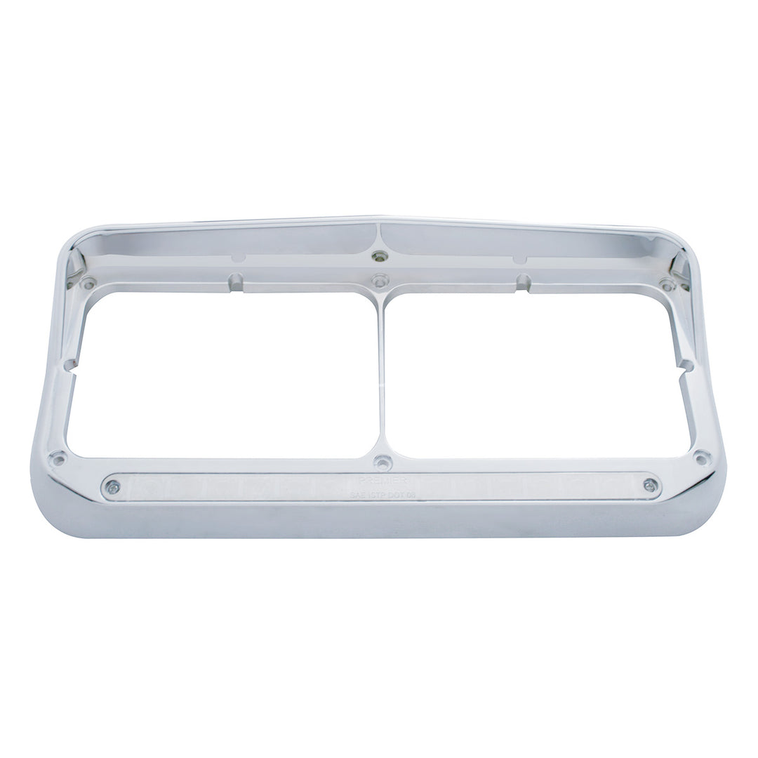 14 LED Chrome Rectangular Dual Headlight Bezel With Visor - Red LED/Clear Lens