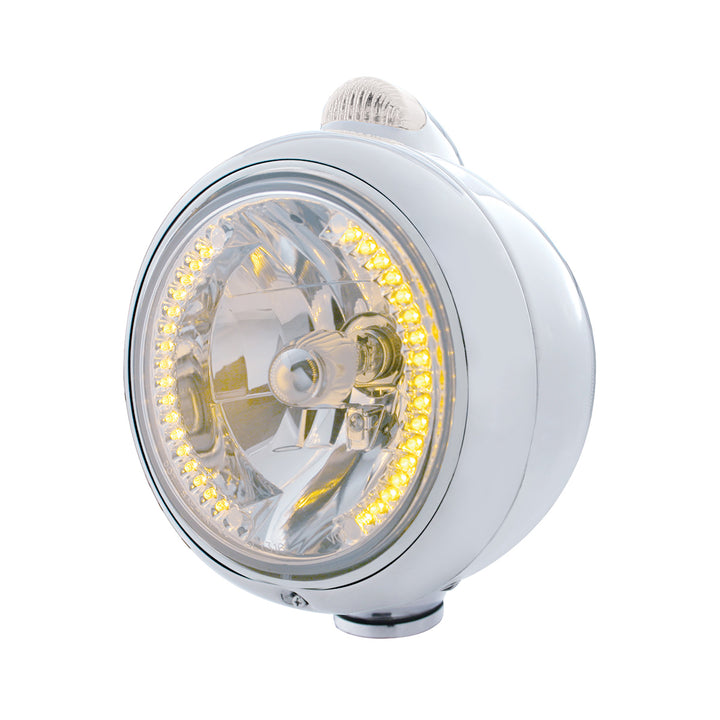 Stainless Steel Guide 682-C Headlight H4 With Amber LED &amp; Dual Mode LED Signal - Clear Lens