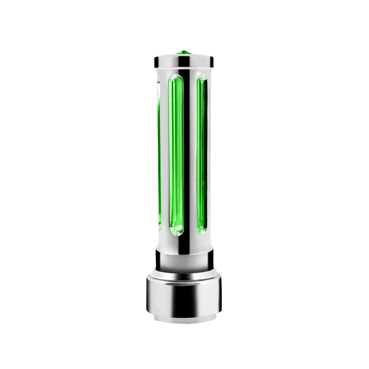 Thread-On Chrome Sonoma Style Gearshift Knob With LED 9/10 Speed Adapter - Dark Green Crystal/Green LED